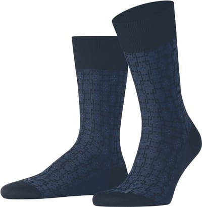 FALKE Artwork Tie gedessineerd katoen sokken heren blauw - maat 39-40