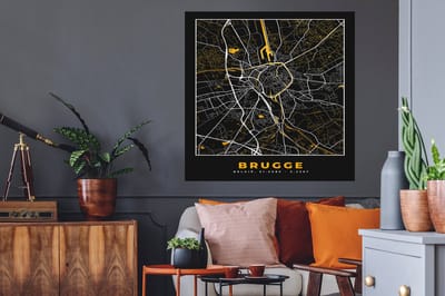 Muurstickers - Sticker Folie - Goud - Brugge - Stadskaart - Kaart - Plattegrond - 100x100 cm - Plakfolie - Muurstickers Kinderkamer - Zelfklevend Behang XXL - Zelfklevend behangpapier - Stickerfolie