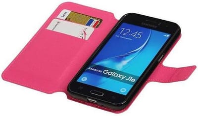 Cross Pattern TPU Bookstyle Hoesje - Wallet Case Telefoonhoesje - Geschikt voor Samsung Galaxy J1 (2016) Roze