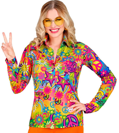 Jaren 70 shirt love&peace dames