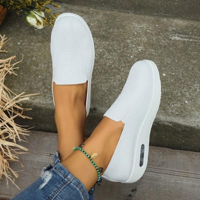 Nieuwe Lente Dames Platte Antislip Damesschoenen, Outdoor Casual en Comfortabele Instap Dames Sportschoenen, Grote Maat 37 white