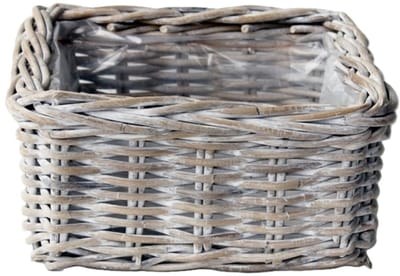 Van der Leeden Plantenmand - antiek wit - 30 x 30 x 15 cm - rotan - gevlochten riet - mand - plantenbak