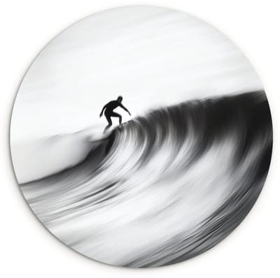 WallCircle® Wandcirkel 120x120 cm - Muurcirkel Surfer - Golf - Vervaagd - Zwart - Muurdecoratie woonkamer - Wanddecoratie slaapkamer - Kamer decoratie accessoires - Ronde schilderijen XXL