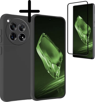 Hoesje Met Screenprotector - Geschikt voor OnePlus 12 - Sterk & Shockproof - Back Cover - Siliconen Case - Telefoon Hoes - Zwart