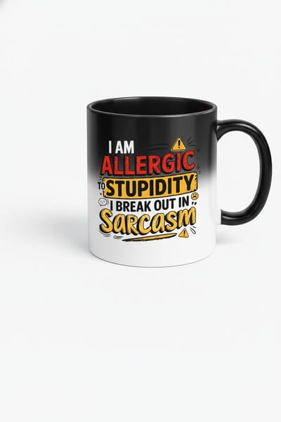 I Am Allergic To Stupidity Sarcasm Magische Mok - Zwarte Magische Mok
