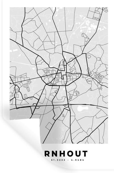 Muurstickers - Sticker Folie - Zwart Wit – België – Plattegrond – Stadskaart – Kaart – Turnhout - 20x30 cm - Plakfolie - Muurstickers Kinderkamer - Zelfklevend Behang - Zelfklevend behangpapier - Stickerfolie