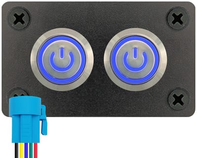 ProRide Metalen drukschakelaars in Tweevoudig inbouwpaneel 220V ON-OFF - 19mm - IP67 - LED indicatie Blauw