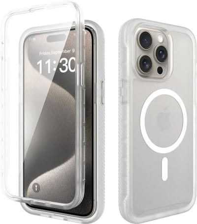 Hoesje met Ingebouwde Screenprotector Geschikt voor Apple iPhone 15 Pro Max - Compatibel met MagSafe / Qi2 - Full Protect - Schokbestendige Beschermhoes - Case Matte Transparant