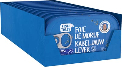 Fish Tales Kabeljauwlever - rijk aan eiwitten, omega-3 en vitamine A - 12 pack - 115 g