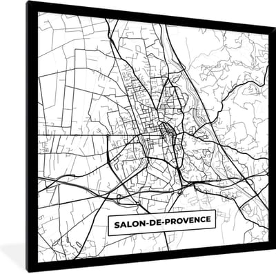 Fotolijst incl. Poster Zwart Wit- Frankrijk - Plattegrond - Stadskaart - Kaart - Salon-de-Provence - Zwart wit - 40x40 cm - Posterlijst