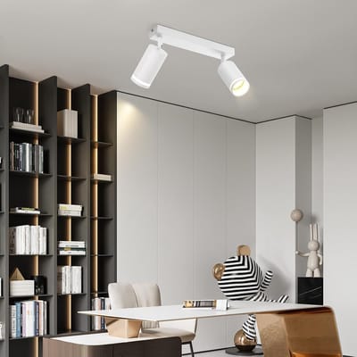 Glitzerlife - Plafondspot Plafondlamp - 2xGU10 fitting - Draaibaar en Kantelbaar - Opbouwspots - Metaal Mat Wit - Ø28,5cm - Modern voor Hal Keuken Woonkamer