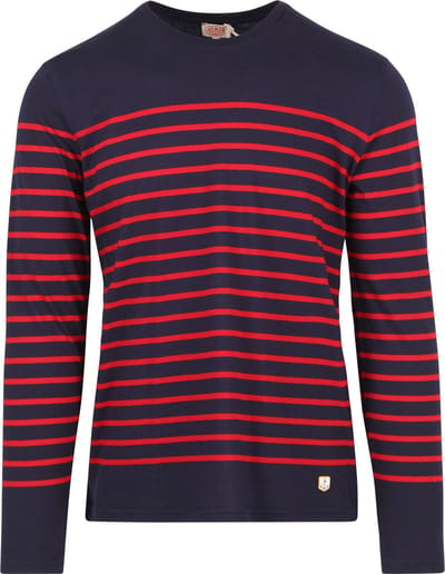 Armor-Lux Port-Louis T-Shirt Strepen Donkerblauw Rood - Maat M - Heren - Casual T-shirts