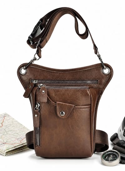 VHV - Heuptas - Vintage Leren Motor Heuptasje - Verstelbare Drop Leg Bag voor Outdoor, Reizen en Wandelen