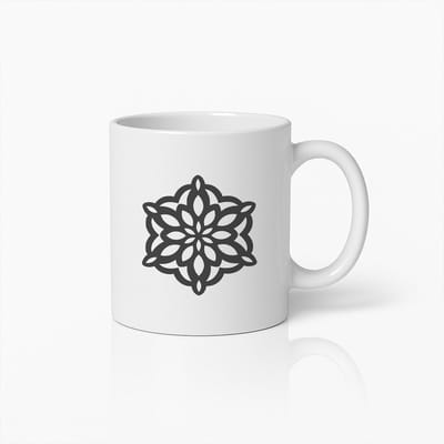 Mandala Bloem Mok 330ml – Elegante Zwart Wit Koffiebeker – Stijlvol Cadeau voor Thee & Koffieliefhebbers
