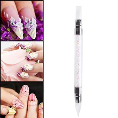 1 stuks Strass Handvat Emboss Nagellak Pen Carving Kwast Glitter Nagelkwasten Poeder Pakken Gereedschap white