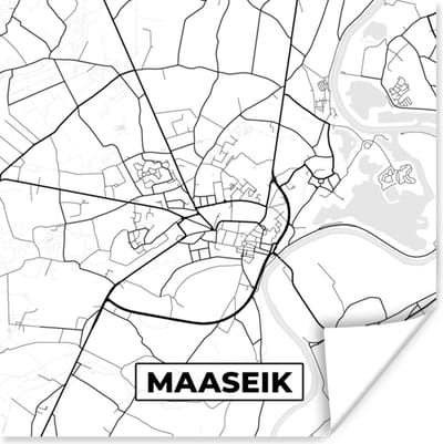 Poster Stadskaart – Plattegrond – België – Zwart Wit – Maaseik – Kaart - 100x100 cm XXL