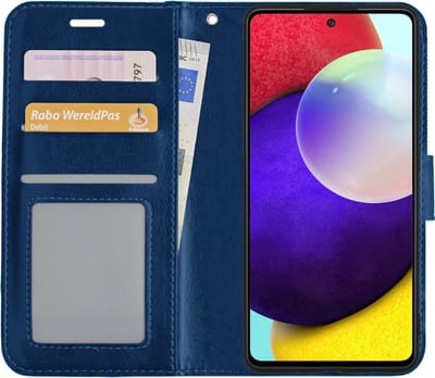 Hoesje - Met Pasjeshouder - Geschikt voor Samsung Galaxy A52 - Luxe Bookcase Portemonee - Flip Case - Kunstleer Book Case - Flipcase - Book Cover - Walletcase - Portemonneehoes - Donkerblauw