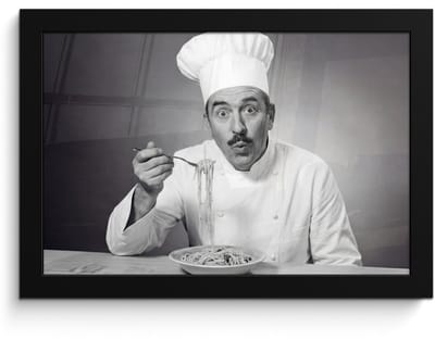 Poster in lijst - Fotolijst 30x20 cm - Posters - Chef - Spaghetti - Pasta - Posterlijst zwart - Decoratie - Wanddecoratie woonkamer - Muurdecoratie slaapkamer