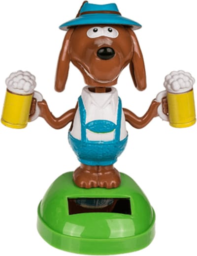 Out of the Blue Solar bewegend figuur/beestje - Bierhond - bierpullen - blauw - kunststof - 11 cm