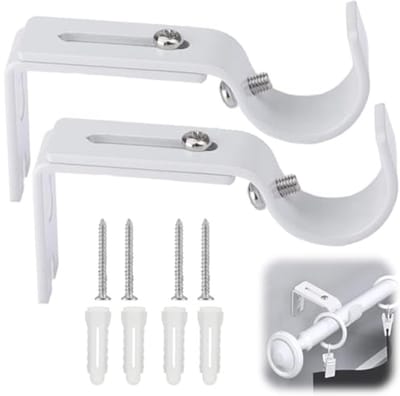 Gordijnstanghouders Set - Roedehouders Wandmontage - Gordijnen Ophangen - Verstelbare Metalen Houder - 2 Stuks - Wit