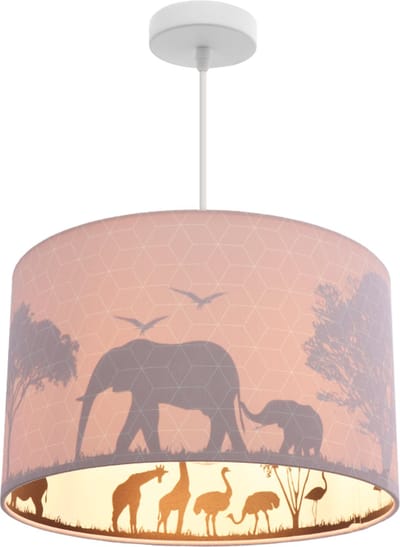 Olucia - SAFARI - Kinder Slaapkamer Hanglamp - Roze - Geschikt voor Tienerkamer/Kinderkamer/Babykamer - Vorm: Cilinder