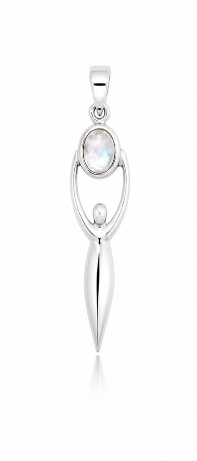 SilverGems Godin van de Aarde, Gaia, zilveren hanger met Regenboog maansteen edelsteen