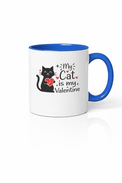 My Cat is my Valentine" Mok - Blauw Witte Kattenliefhebber Koffiemok - Valentijnscadeau