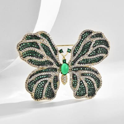 Herfst Nieuw Exquise Inleg Kubieke Zirconia Vlinder Broche Bloem Groene Jurk Met Vest Kleurrijke Vlinder Broche gray