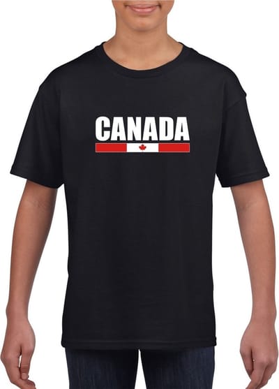 Zwart Canada supporter t-shirt voor heren - Canadese vlag shirts 110/116