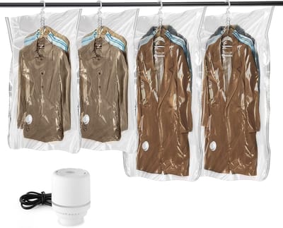 Vacuümzakken met luchtpomp voor kleding en opbergen, 4 stuks reiszakken voor dekbedden en kussens.