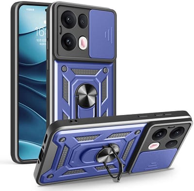 MobyDefend Hoesje - Geschikt voor Oppo Reno13 Pro - Pantsercase Met Draaibare Ring - Blauw