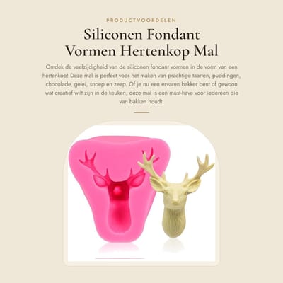 Dailygoods- Fondant Vormen Hertenkop - Siliconen Bakvorm - Antiaanbaklaag - 15,5x13,46x1,2 cm - Milieuvriendelijk - Geschikt voor Cake/Snoep