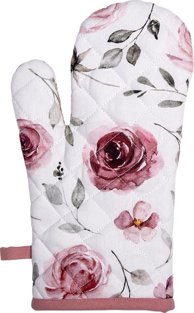 Clayre & Eef Ovenwant 18x30 cm Wit Roze Katoen Rozen