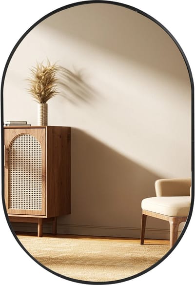 Luxaliving Ovale Wandspiegel zwart 90x60 cm – Badkamerspiegel – Grote Wandspiegel – Spiegel Hal – Spiegel Woonkamer – Metalen Frame – Modern Design