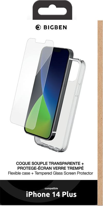Bigben Connected, Hoesje geschikt voor Apple iPhone 13 Plus - TPU met Tempered Glass Screenprotector, Transparant