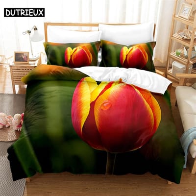 3D Tulp Bloemenprint Dekbedovertrek Set - 3 Delen Verkrijgbaar In Twin, Double En King Maten US Twin(172*218cm)3pcs
