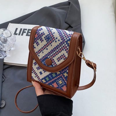 Sac bandoulière pour téléphone portable de style ethnique haut de gamme pour femmes, Automne Nouveau Sac carré petit à une épaule, Portefeuille à monnaie tendance et polyvalent