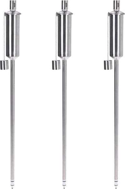 Tuinfakkel - Set van 3x stuks - 115 cm - RVS zilver - glasvezel lont - op lampenolie - oliefakkel - buitenfakkel - tuintoorts - tuinlampen - sfeerverlichting