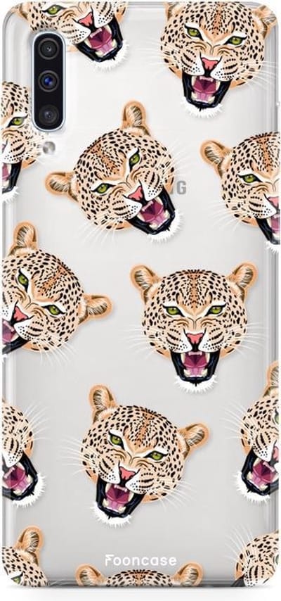 Fooncase Hoesje Geschikt voor Samsung Galaxy A50 - Shockproof Case - Back Cover / Soft Case - Cheeky Leopard / Luipaard hoofden