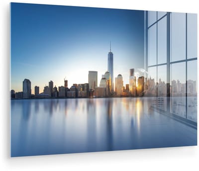 ® Glasschilderij 180x120 cm - Schilderij acrylglas - De skyline van New York met in het midden het World trade center - Foto op glas - Muurdecoratie woonkamer - Wanddecoratie slaapkamer - Schilderijen