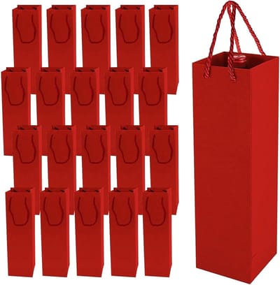Wijngeschenkzakken van kraftpapier met handgrepen voor Kerst, bruiloft en feest – Rode premium opbergtas