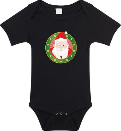 Kerst baby rompertje met kerstman zwart jongens en meisjes - Kerstkleding baby 56