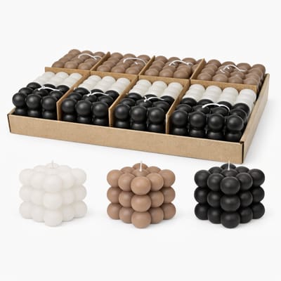EasyMart Bubble Kaarsen Set van 3 – Bubbelkaarsen 6 x 6 cm – 20 Branduren – Decoratieve Figuurkaarsen – Wit, Taupe & Zwart – Ongeparfumeerd