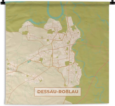 Wandkleed - Wanddoek - Dessau-Roßlau - Plattegrond - Kaart - Vintage - Stadskaart - 180x180 cm - Wandtapijt