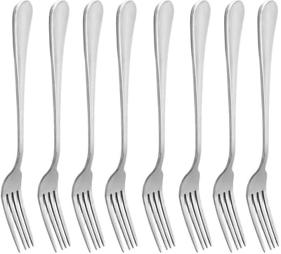 8-delige set stevige roestvrijstalen vorken, extra dik bestek - steakmes en -vork voor restaurants - 20 cm