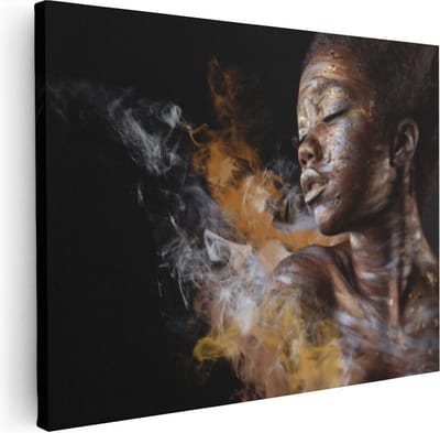 Artaza Canvas Schilderij Vrouw Goud - 80x60 cm - Wanddecoratie Afrikaanse Vrouw - Muurdecoratie Portret - Schilderijen Op Canvas