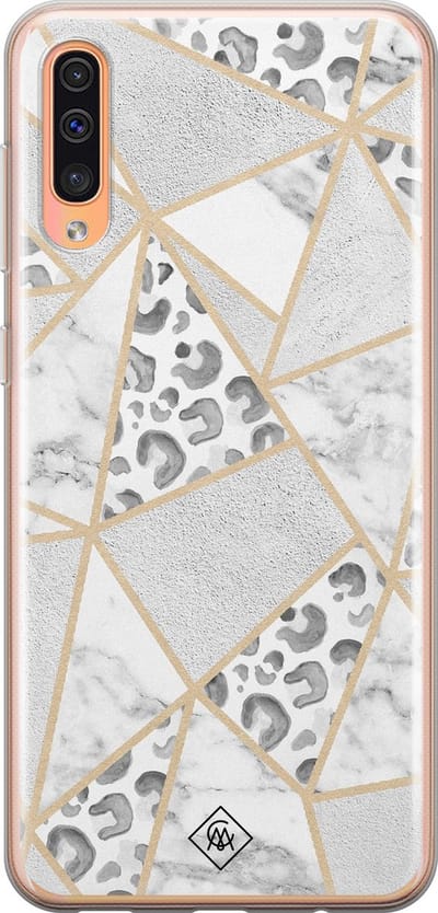 Casimoda® hoesje - Geschikt voor Samsung A50/A30s - Stone & Leopard Print - Backcover - Siliconen/TPU - Bruin/beige