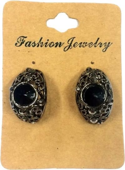 Fako Bijoux® - Clip Oorbellen - Halfrond - Zwart Kristal