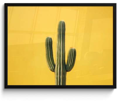 Poster in lijst - Fotolijst 70x50 cm - Posters - Cactus - Groen - Minimalistisch - Posterlijst zwart - Decoratie - Wanddecoratie woonkamer - Muurdecoratie slaapkamer