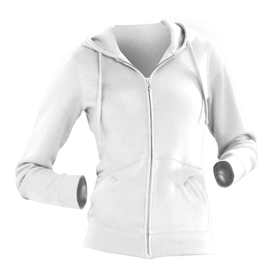 Russell Dames Premium Authentieke Hoodie met rits (3-laagse stof) (Wit)